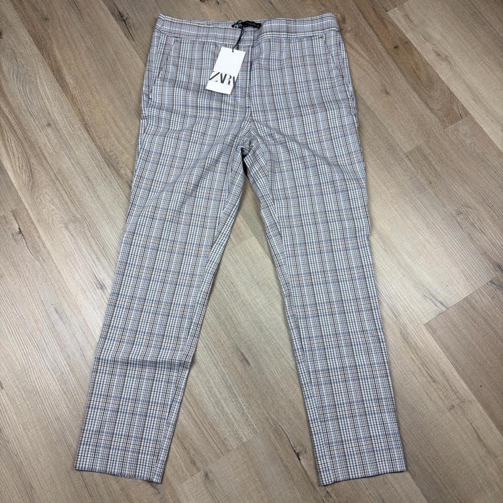 Zara NWT Women's Plaid Slim Ankle Pants Tailored Cropped Trousers Size Large
